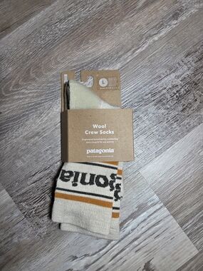 Patagonia Merino Wool Crew Socks Size L Park Stripe Oatmeal